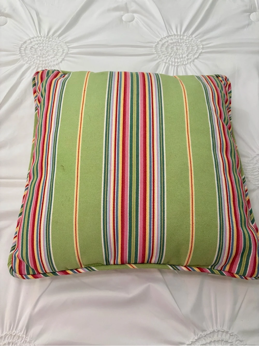 Pottery Barn Green Multi Color Stripe Colorful Spring Accent Pillow 18 x 18